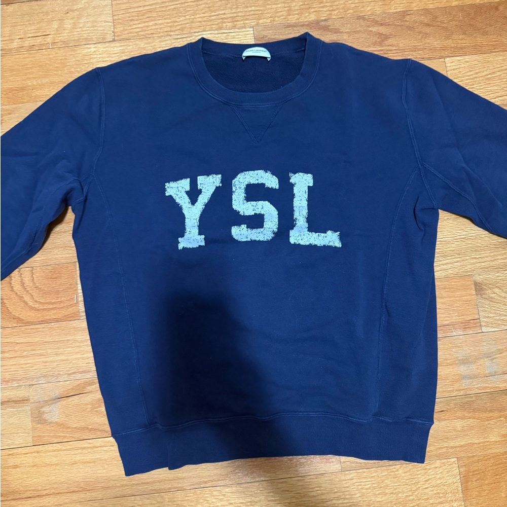 Saint Laurent Blue Crewneck Sweater with YSL Design